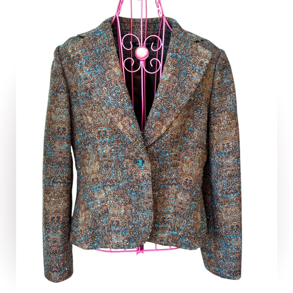 Insight New York Jacquard Blazer Jacket Women’s 10 Floral Textured Metallic